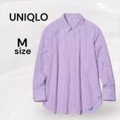 UNIQLO 紫 コットンストライプシャツ 長袖シャツ Mサイズ パープルのサムネイル
