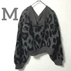 【SuREVE】ヒョウ柄ニット　Vネック　レオパード　グレー　M ギャル