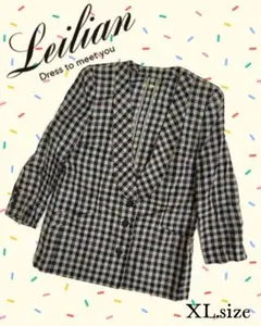 【Leilian】アンティークチェック テーラードジャケット女性用XL寸k45のサムネイル