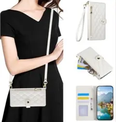 オフホワイト 手帳型ケース【 iPhone 15 plus】 用　ストラップ付き