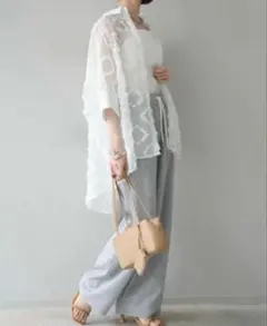 異素材シアーオーバーハーフシャツ ホワイト 【リュミエ 同型】