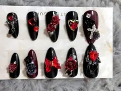 ☆現品☆赤薔薇と蜘蛛のゴシックデザイン ネイルチップ