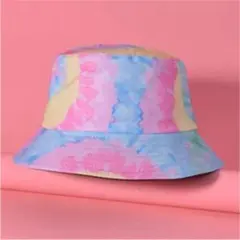 新品　バケットハット　帽子　絞り染め　フリー　UV フェス　リバーシブル　黒
