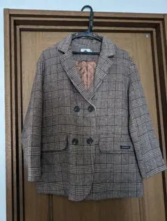 ブラウン系チェック ダブルブレストジャケット М