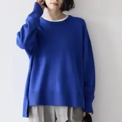 AMERICAN HOLIC　サイドスリットニットプルオーバーM　青◆A754