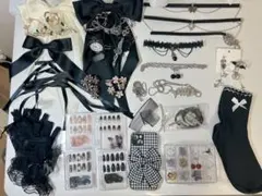 アクセサリーセット　黒　白　モノトーン　地雷系　リボン　ネイルチップ　ネックレス