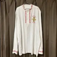 手縫い刺繍　バンドカラーシャツ