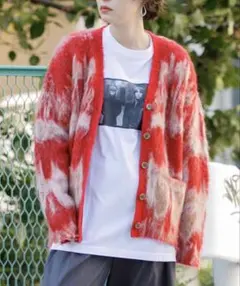 美品　アメリカンラグシー モヘア混 シャギーニット カーディガン 赤 Fサイズ