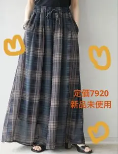 【新品】シアーチェックバギーパンツ　ネイビー　lumier リュミエ