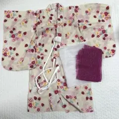 子供　祭り　浴衣　帯　いちご柄　ピンク