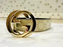 GUCCI GGパターン ベージュベルト ゴールドバックル