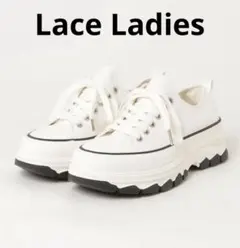 ★極美品★Lace Ladies 厚底 キャンバス スニーカー ホワイト 40のサムネイル