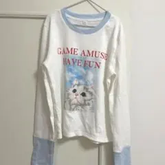猫プリント 長袖カットソー リブ素材