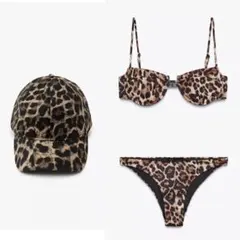 ZARA ヒョウ柄ビキニ上下セット＋キャップのサムネイル