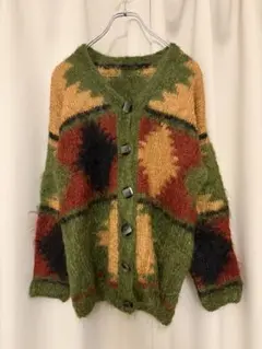 vintage 幾何学模様 モヘアニットカーディガン