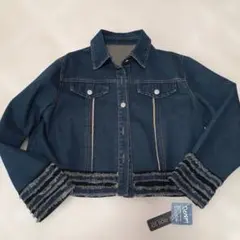 ダークブルーデニムジャケット ストライプフリンジ付き