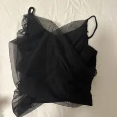 フリル付きブラックメッシュキャミソール XS