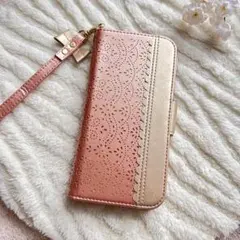 iPhone 13 Pro Max 手帳型ケース ピンクゴールド リボン付き