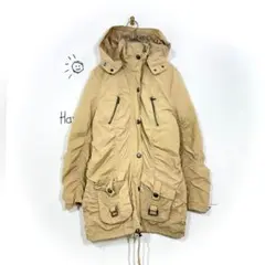 ダブルフォーカス ミリタリージャケット(L)ベージュ フード着脱可 ギャザー