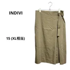インディヴィ スカート ロング ラップ風 オフィス カジュアル ベージュ XL