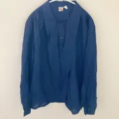 古着✨️ネイビー【フリーサイズ】 ポリエステル100% 長袖シャツ きれいめ
