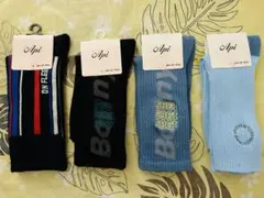 レディースソックス　ストライプ ロゴ入り ソックス　4足セット 23-25cm