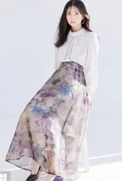 花柄オーガンジーフレアスカートのサムネイル