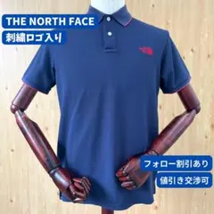 ノースフェイス　半袖ポロシャツ　ネイビー　刺繍ロゴ　ワンポイント　古着　90s