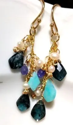 ❦14kgf❦モスカイヤナイト❦タンザ❦❦ブルーカラーオパール❦ピアス❦