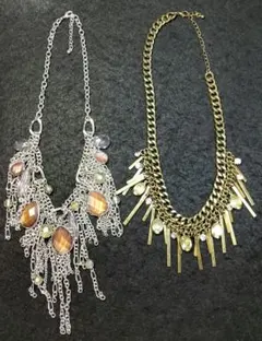 チェーン 宝石 ボリューム ネックレス 2点まとめ売り #1566-27