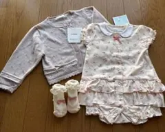 【新品タグ付き】bebe 花柄ロンパース・カーディガン・靴下セット