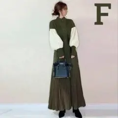 ワンピース　ぽわん袖　体型カバー　プリーツ　マタニティ　マキシ丈 バイカラー