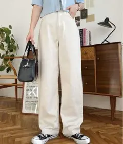 moment+ デニム＆ツイルストレートパンツ