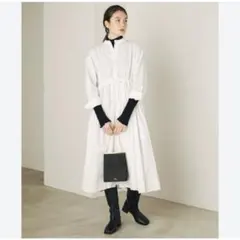 【美品】PURIL バンドカラー ウェストリボン付き ゆるシャツワンピース