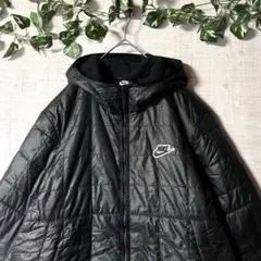 NIKE ナイキ フード付き 中綿ジャケット 裏地フリース プレートロゴ 黒 L