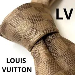 極美品 箱付 LVルイヴィトン ネクタイ 金ベージュ ダミエ 派手 結婚式