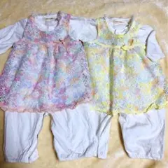 セレモニードレス　双子　ピンク　黄色　2WAYオール　エプロン付き　50 70