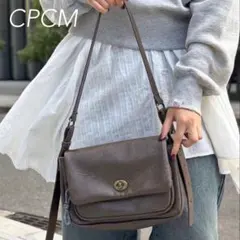 CPCM ターンロック レザー ショルダーバッグ ダブルベルト ブラウン