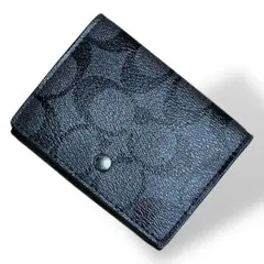 美品　コーチ　三つ折り財布　シグネチャー　PVC コンパクトウォレット　黒