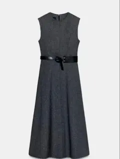 ZARA ベルト付きジャカードミディ丈 ワンピース