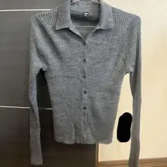 UNIQLO グレー リブ編み 長袖カーディガン