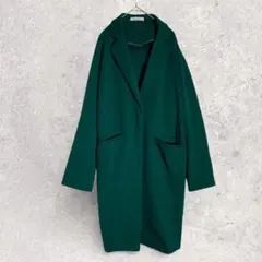 ロングコート　緑　M相当　春秋　スナップボタン　羽織り　重ね着　Vネック