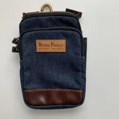 【美品】レザー調デニムウエストポーチ　スマホ•小物も入る　【最終値下げ】