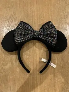 (24時間以内発送)ミッキーマウス 耳カチューシャ ビジュー付き 黒