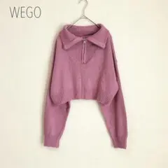 wego ハーフジップコンパクトニット　セーター　長袖　ショート丈　ピンク