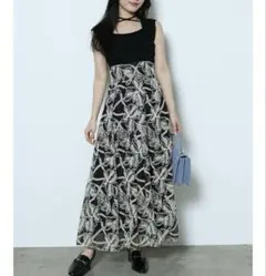 MERCURY DUO モンステラコード刺繍フレアスカート