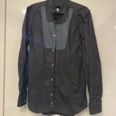 黒 長袖ドレスシャツ 異素材パネル