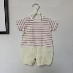 【新品未使用】ベビー ロンパース 50 60サイズ 綿100% ピンク ボーダー