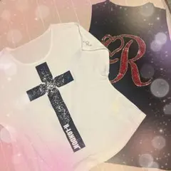 R-LONDON タンクトップ黒ラインストーン/カットソー白/2点セット売り