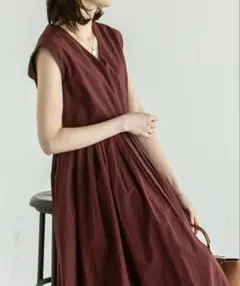 Noble コットンタイプライターワンピース リネン ボルドー